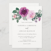 Magenta Blush Pink Floral Spray Ivory Wedding 招待状 (正面/裏面)