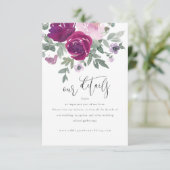 Magenta Blush Pink Floral Wedding Details エンクロージャーカード (スタンド正面)