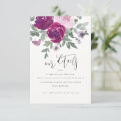 Magenta Blush Pink Floral Wedding Details Ivory エンクロージャーカード (スタンド正面)