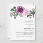 Magenta Blush Watercolor Floral Ivory Wedding 招待状 (正面)