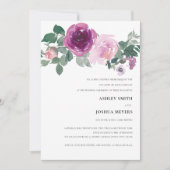 Magenta Blush Watercolor Floral White Wedding 招待状 (正面)