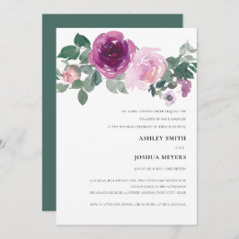 Magenta Blush Watercolor Floral White Wedding 招待状