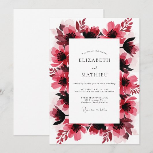 Magenta Bold Artistic Wedding 招待状 (正面/裏面)