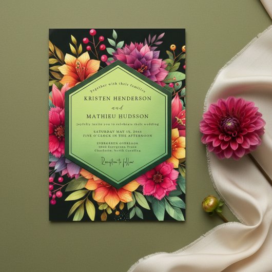 Magenta Floral Dusk Wedding 招待状