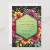 Magenta Floral Dusk Wedding 招待状 (正面)