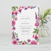 Magenta Floral Flourish Wedding 招待状 (スタンド正面)