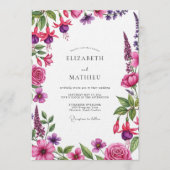 Magenta Floral Flourish Wedding 招待状 (正面)