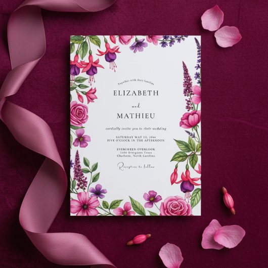 Magenta Floral Flourish Wedding 招待状