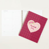 Magenta Floral Golden Heart Personalized Planner プランナー手帳 (ディスプレー)