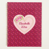 Magenta Floral Golden Heart Personalized Planner プランナー手帳 (正面)