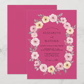 Magenta Floral Romantic Spring Wedding 招待状 (正面/裏面)