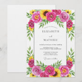 Magenta Floral Whimsy Wedding 招待状 (正面/裏面)