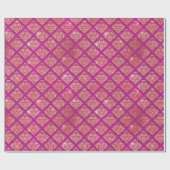 Magenta & Gold Damask Sparkle Pattern ラッピングペーパー (フラット)