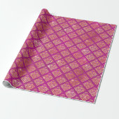 Magenta & Gold Damask Sparkle Pattern ラッピングペーパー (アンロールド)