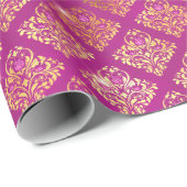 Magenta & Gold Damask Sparkle Pattern ラッピングペーパー (ロールコーナー)