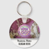 Magenta Gold Marble Branding Elegant Business Logo キーホルダー (正面)