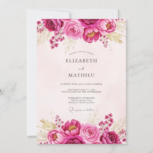 Magenta Lavish Spring Wedding 招待状 (正面)