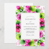 Magenta Lime Vivid Botanical Wedding 招待状 (正面/裏面)
