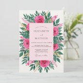 Magenta Mesmerizing Spring Floral Wedding 招待状 (スタンド正面)
