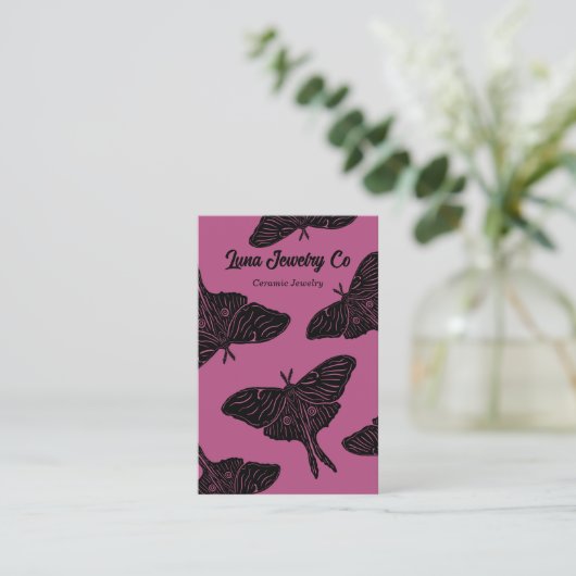 Magenta Mystical Luna Moth Blank Business Card 名刺 (スタンド正面)