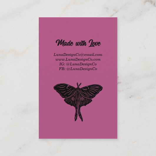 Magenta Mystical Luna Moth Blank Business Card 名刺 (裏面)