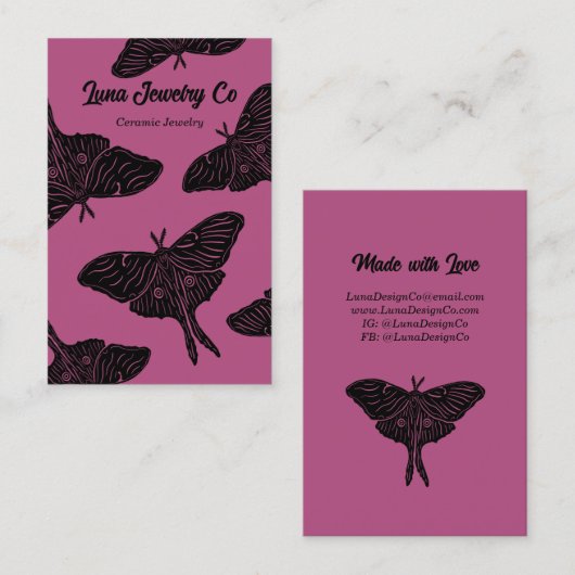 Magenta Mystical Luna Moth Blank Business Card 名刺 (正面/裏面)