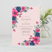 Magenta Navy Botanical Spring Wedding 招待状 (スタンド正面)