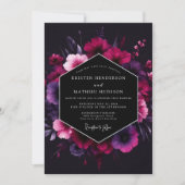 Magenta Noir Bloom Wedding 招待状 (正面)