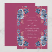Magenta Ornate Botanical Wedding 招待状 (正面/裏面)