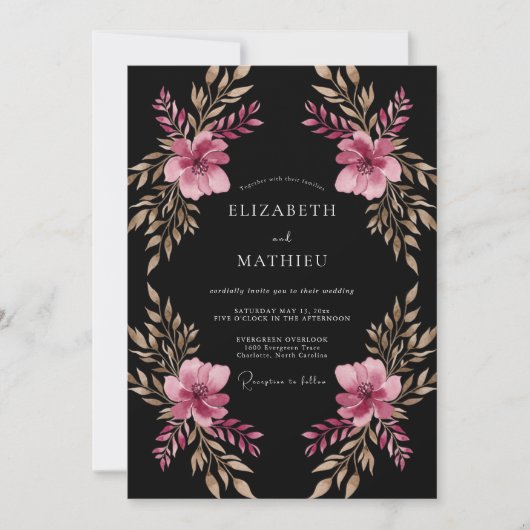 Magenta Painterly Blossom Wedding 招待状 (正面)