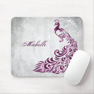 Magenta Peacock Personalized Mousepad マウスパッド
