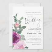 Magenta Pink Blush Floral Roses Ivory Wedding 招待状 (正面)