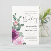 Magenta Pink Blush Floral Roses Ivory Wedding 招待状 (スタンド正面)