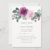 Magenta Pink Floral Pearl White Leaf Green Wedding 招待状 (正面)