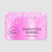 Magenta Pink Glitter Drips Shimmer 名札 (正面)
