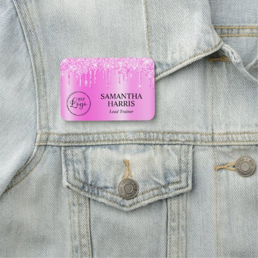 Magenta Pink Glitter Drips Shimmer 名札 (インサイチュ)
