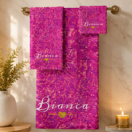 Magenta Pink Mosaic Glass Tile Bold Abstract バスタオルセット