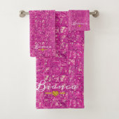 Magenta Pink Mosaic Glass Tile Bold Abstract バスタオルセット (インサイチュ)