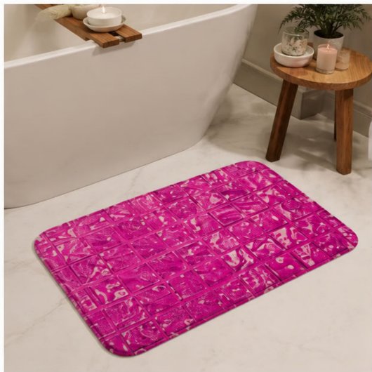 Magenta Pink Mosaic Glass Tile Bold Abstract バスマット