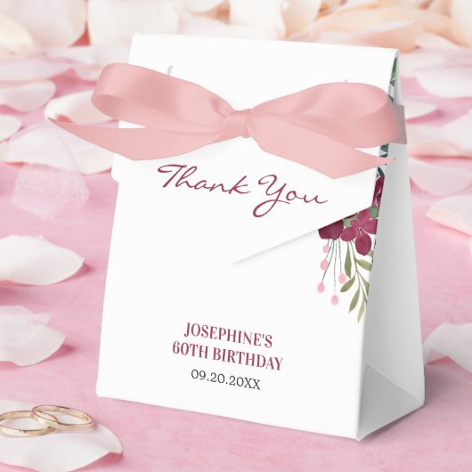 Magenta Pink Rose Floral Botanical Birthday フェイバーボックス (ウェディング)