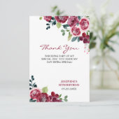 Magenta Pink Rose Floral Greenery Birthday サンキューカード (スタンド正面)