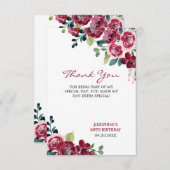 Magenta Pink Rose Floral Greenery Birthday サンキューカード (正面/裏面)