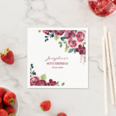 Magenta Pink Rose Floral Greenery Birthday スタンダードカクテルナプキン (インサイチュ)