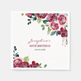 Magenta Pink Rose Floral Greenery Birthday スタンダードカクテルナプキン