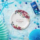 Magenta Pink Rose Floral Greenery Birthday ペーパープレート (パーティー)