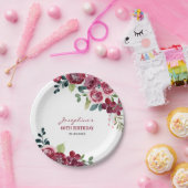 Magenta Pink Rose Floral Greenery Birthday ペーパープレート (パーティー)