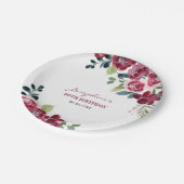 Magenta Pink Rose Floral Greenery Birthday ペーパープレート (アングル)