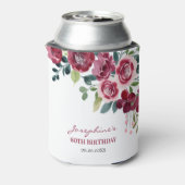 Magenta Pink Rose Floral Greenery Birthday 缶クーラー (缶裏面)