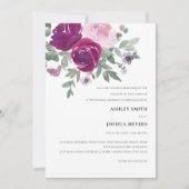 Magenta Pink Watercolor Floral Wedding 招待状 (正面)