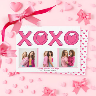 Magenta pink XOXO Galentines Day heart photo シーズンカード